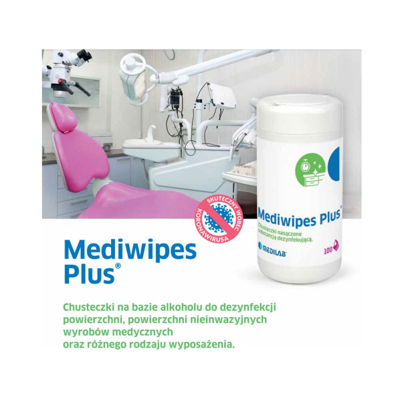 Alkoholowe chusteczki dezynfekujące do powierzchni nieiwazyjnych i wyposażenia Mediwipes Plus 48szt flow pack