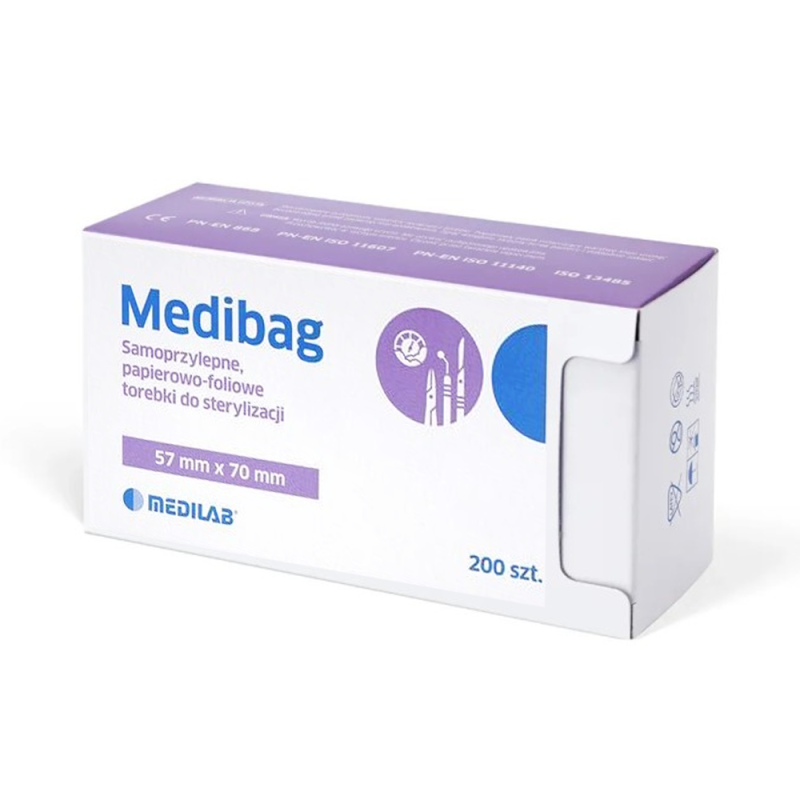 Samoprzylepne torebki do sterylizacji MediBag 57mm x 70mm płaskie, papierowo-foliowe 200szt