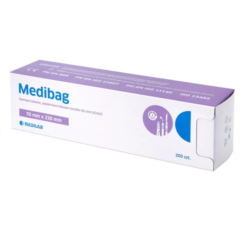 Samoprzylepne torebki do sterylizacji MediBag 70mm x 230mm płaskie, papierowo-foliowe 200szt