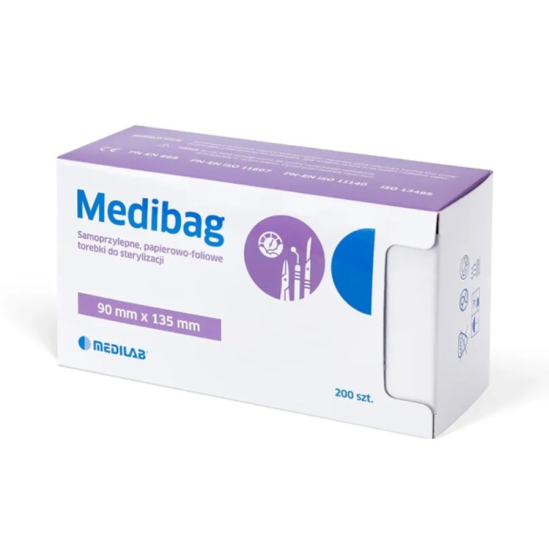 Samoprzylepne torebki do sterylizacji MediBag 90mm x 135mm płaskie, papierowo-foliowe 200szt