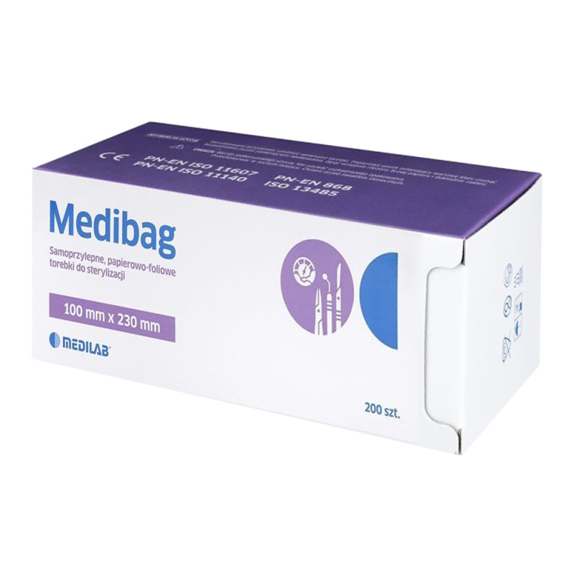 Samoprzylepne torebki do sterylizacji MediBag 100mm x 230mm płaskie, papierowo-foliowe 200szt