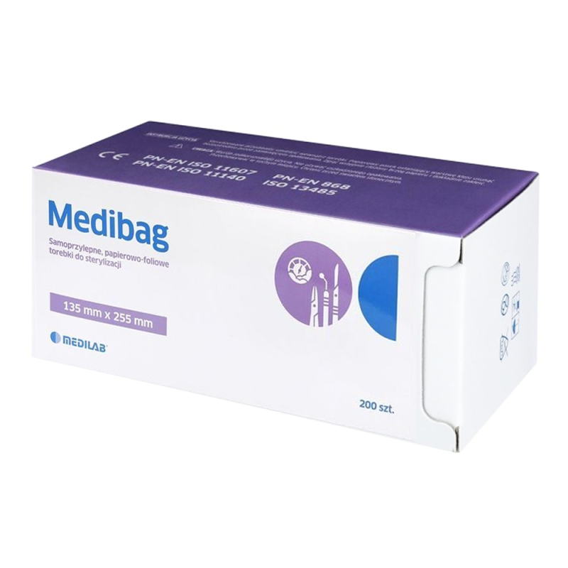 Samoprzylepne torebki do sterylizacji MediBag 135mm x 255mm płaskie, papierowo-foliowe 200szt