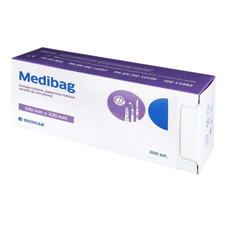 Samoprzylepne torebki do sterylizacji MediBag 190mm x 330mm płaskie, papierowo-foliowe 200szt