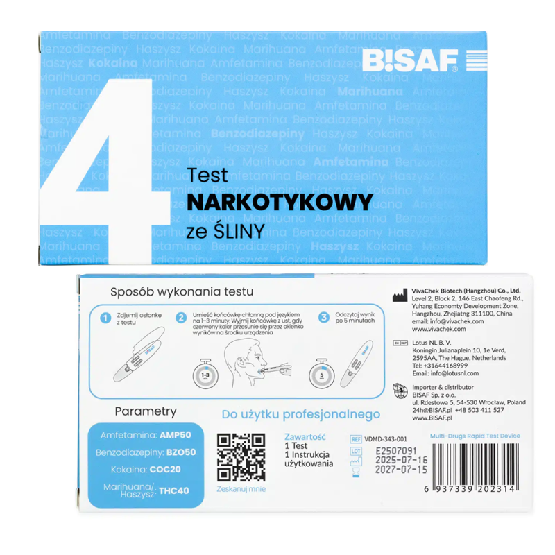 Test narkotykowy ze śliny na 4 substancje dla profesjonalist&oacute;w 1 szt