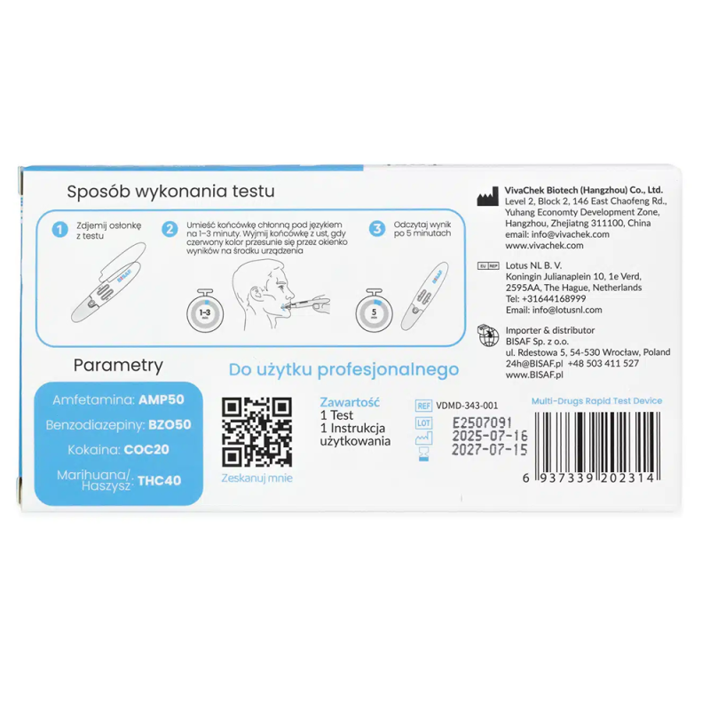 Test narkotykowy ze śliny na 4 substancje dla profesjonalist&oacute;w 1 szt