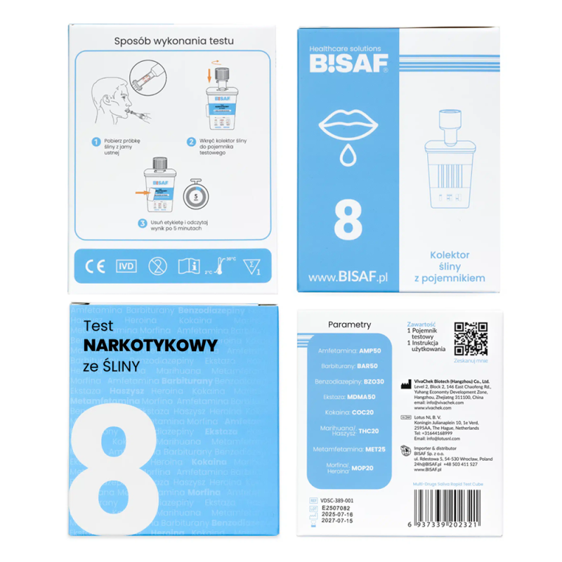 Test narkotykowy ze śliny na 8 substancji dla profesjonalist&oacute;w 1 szt