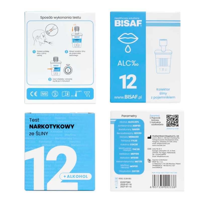 Test narkotykowy ze śliny na 12 substancji + alkohol dla profesjonalist&oacute;w 1 szt