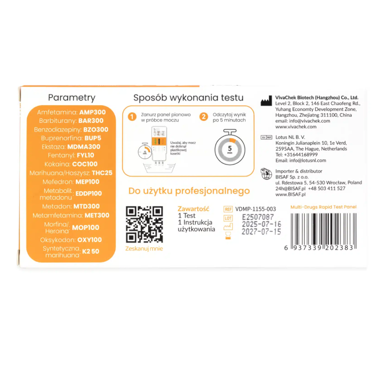 Test narkotykowy z moczu na 15 substancji dla profesjonalist&oacute;w 1 szt