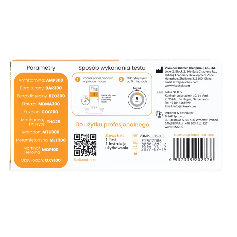 Test narkotykowy z moczu na 10 substancji dla profesjonalist&oacute;w 1 szt