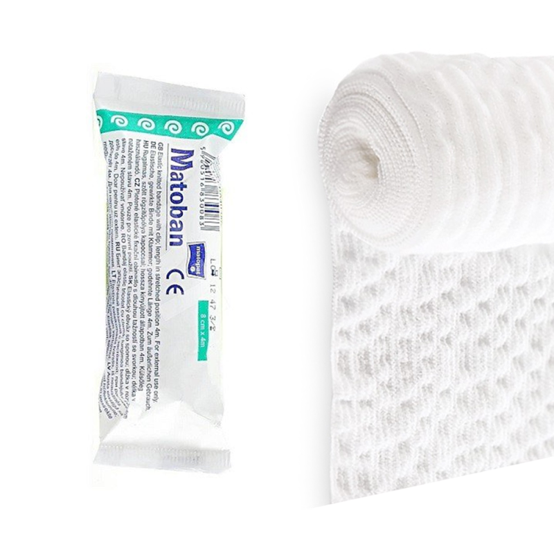Bandaż elastyczny 8cm x 4m podtrzymujący z zapinką wielorazowy Matoban 1 szt