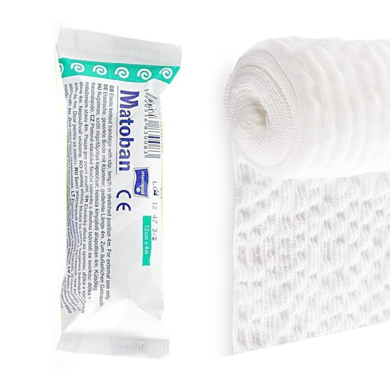 Bandaż elastyczny 12cm x 4m podtrzymujący z zapinką wielorazowy Matoban 1 szt
