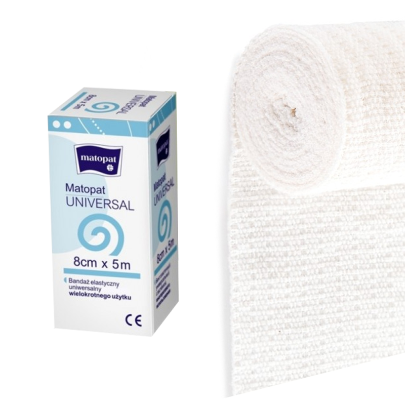 Bandaż elastyczny uniwersalny z zapinką 8cm x 5m wielorazowy Matopat Universal niejałowy kartonik 1 szt