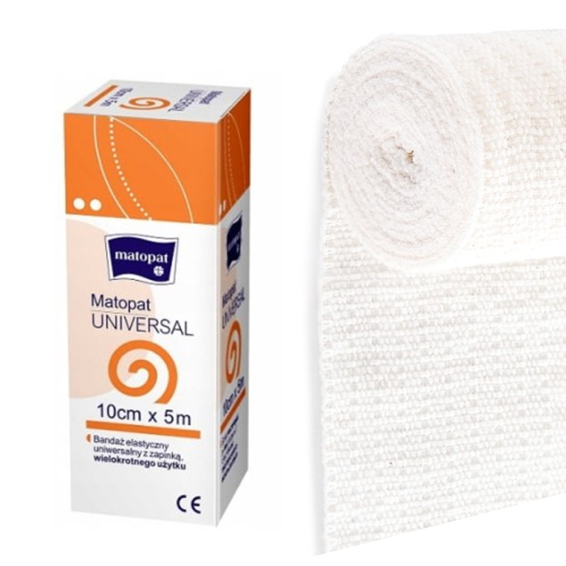 Bandaż elastyczny uniwersalny z zapinką 10cm x 5m wielorazowy Matopat Universal niejałowy kartonik 1 szt