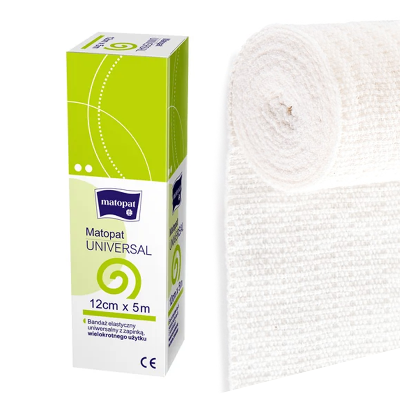 Bandaż elastyczny uniwersalny z zapinką 12cm x 5m wielorazowy Matopat Universal niejałowy kartonik 1 szt