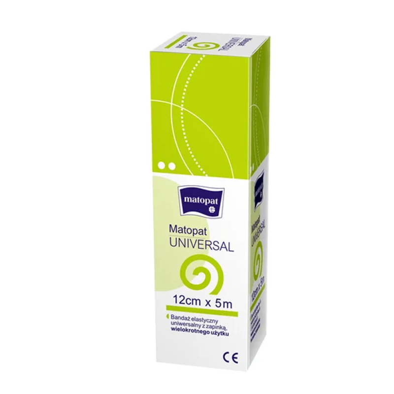 Bandaż elastyczny uniwersalny z zapinką 12cm x 5m wielorazowy Matopat Universal niejałowy kartonik 1 szt