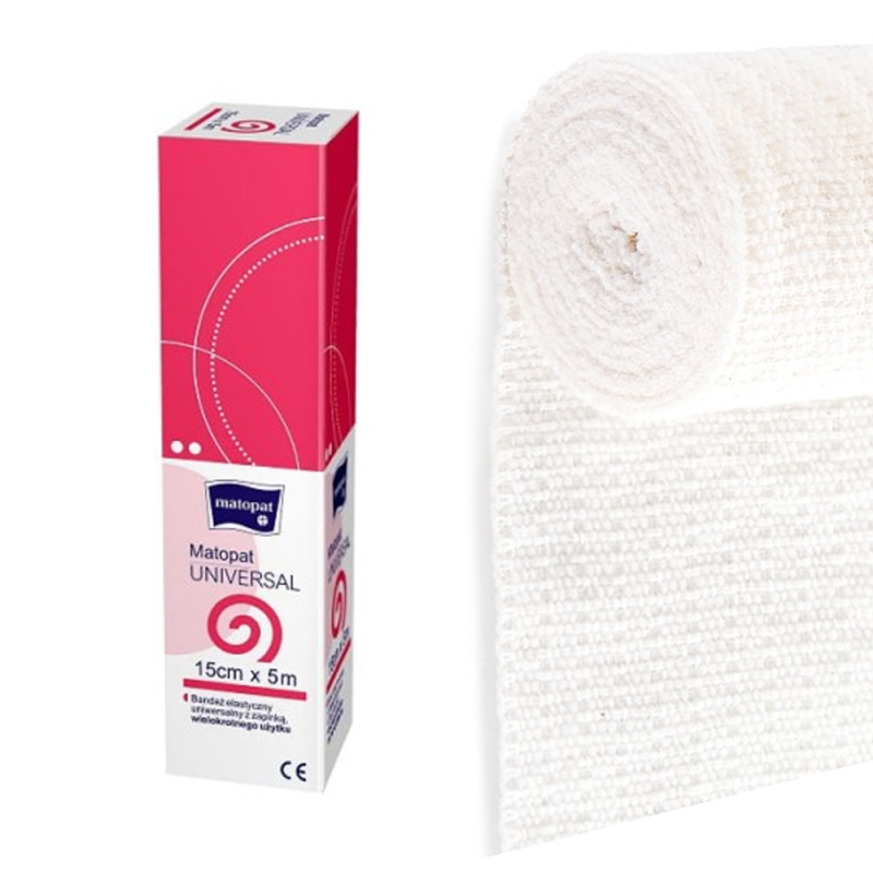 Bandaż elastyczny uniwersalny z zapinką 15cm x 5m wielorazowy Matopat Universal niejałowy kartonik 1 szt