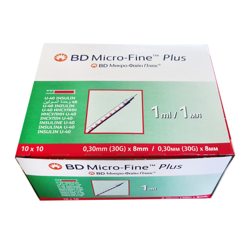 Strzykawka insulinowa z wtopiona igłą1ml U-40 G30 (0,30X8) BD Micro Fine Plus 100szt