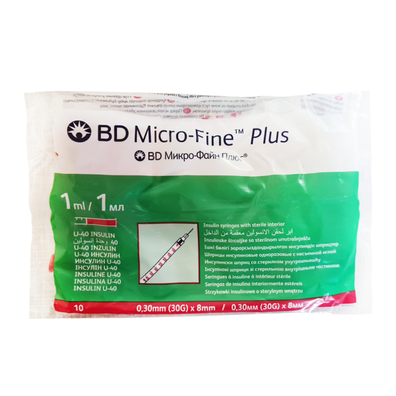 Strzykawka insulinowa z wtopiona igłą1ml U-40 G30 (0,30X8) BD Micro Fine Plus 100szt