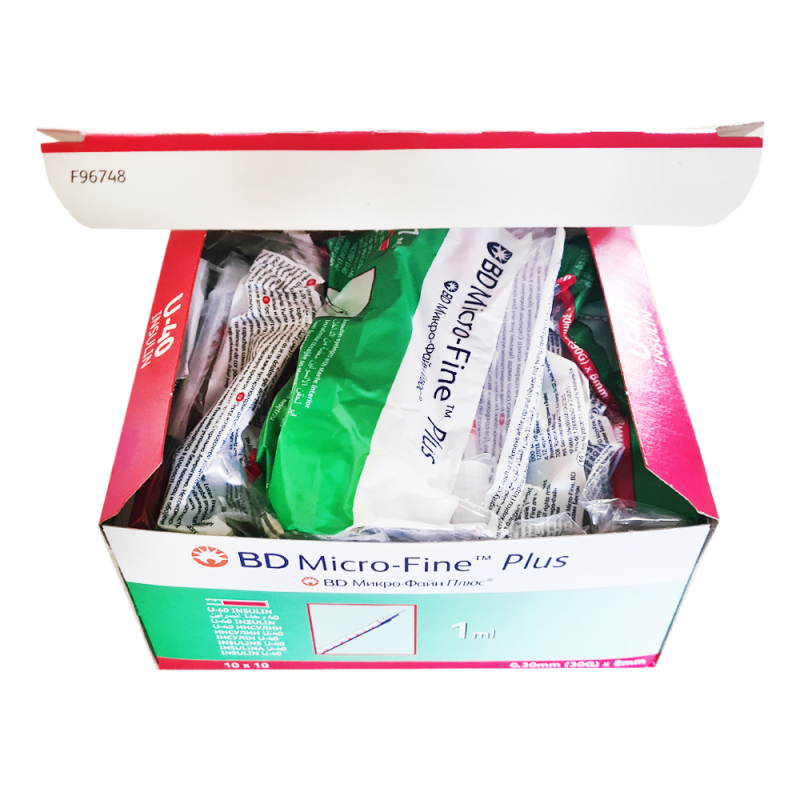 Strzykawka insulinowa z wtopiona igłą1ml U-40 G30 (0,30X8) BD Micro Fine Plus 100szt