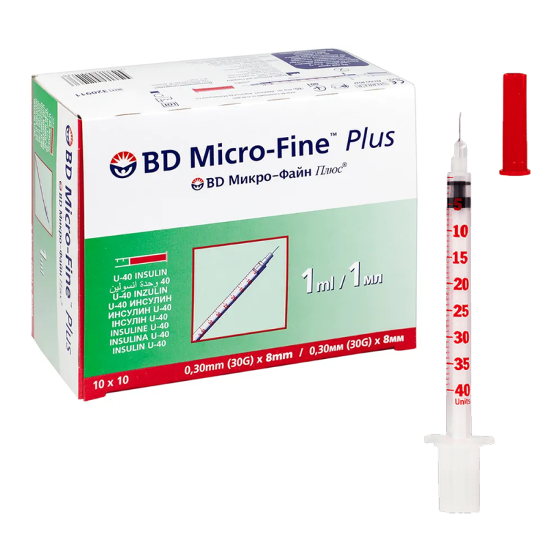 Strzykawka insulinowa z wtopiona igłą1ml U-40 G30 (0,30X8) BD Micro Fine Plus 100szt