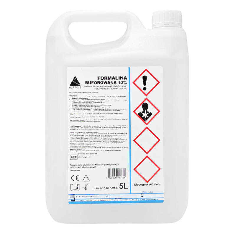 Formalina buforowana 10% IVD  utrwalacz do badań histopatologicznych i laboratoryjnych 5l 4op