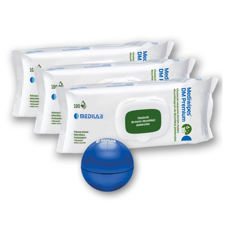 Chusteczki Mediwipes DM Premium do dezynfekcji i mycia powierzchni 100szt flowpack 3szt + pomadka