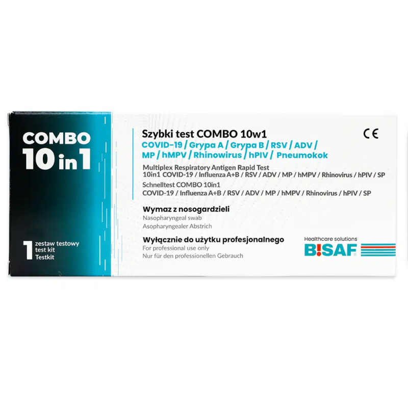 Combo test 10w1 grypa A+B / hMPV / SARS-COV / RSV / ADV / RhV / PIV / Mycoplasma / Pneumokoki 1szt