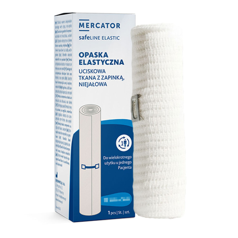 Opaska elastyczna uciskowa z zapinką 12cm x 5m O-safeline Elastic niejałowa kartonik 1 szt