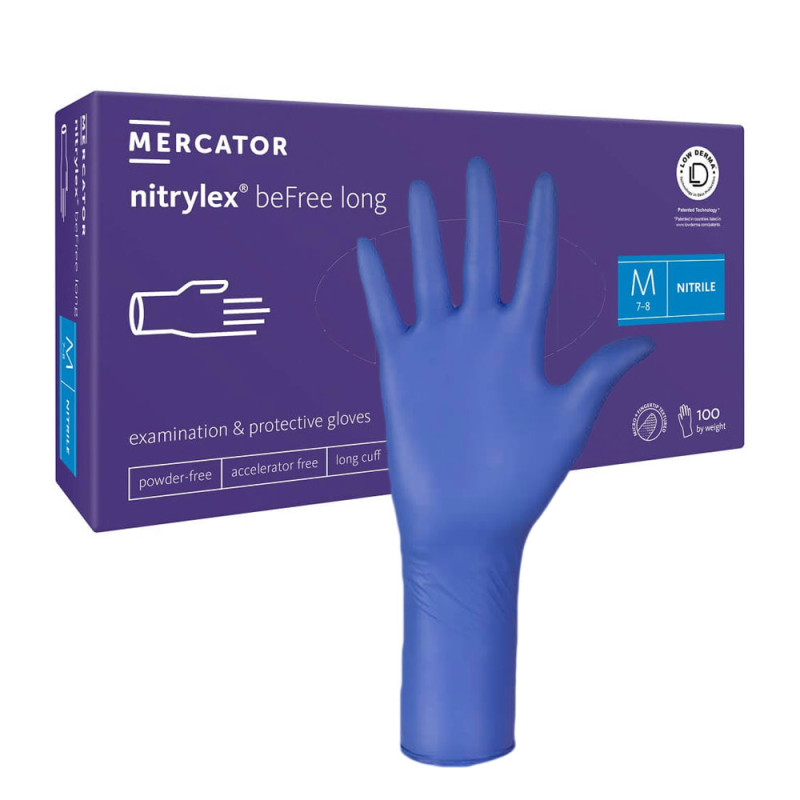 Rękawiczki nitrylowe M niebieskie Mercator nitrylex beFree long 100szt