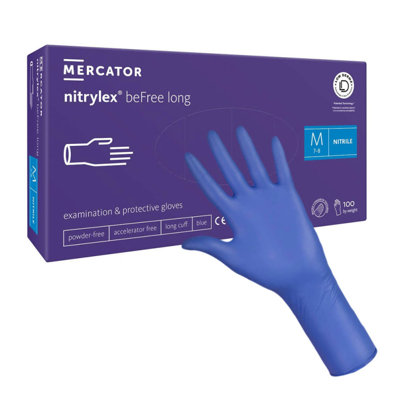 Rękawiczki nitrylowe M niebieskie Mercator nitrylex beFree long 100szt