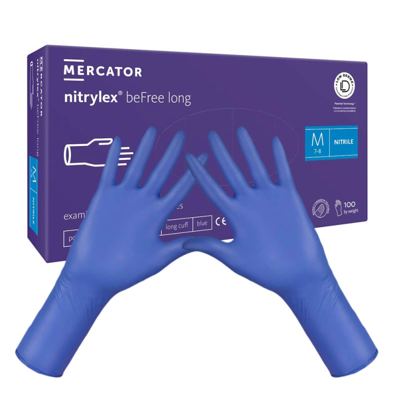 Rękawiczki nitrylowe M niebieskie Mercator nitrylex beFree long 100szt