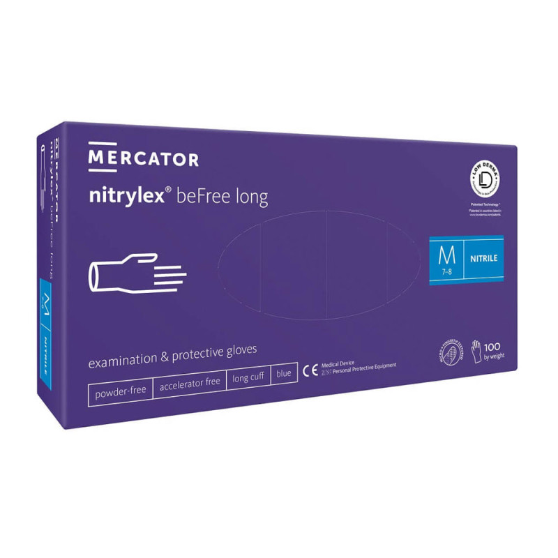 Rękawiczki nitrylowe M niebieskie Mercator nitrylex beFree long 100szt