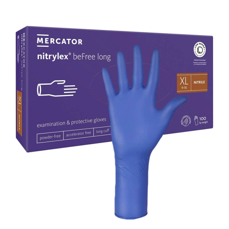 Rękawiczki nitrylowe XL niebieskie Mercator nitrylex beFree long 100szt