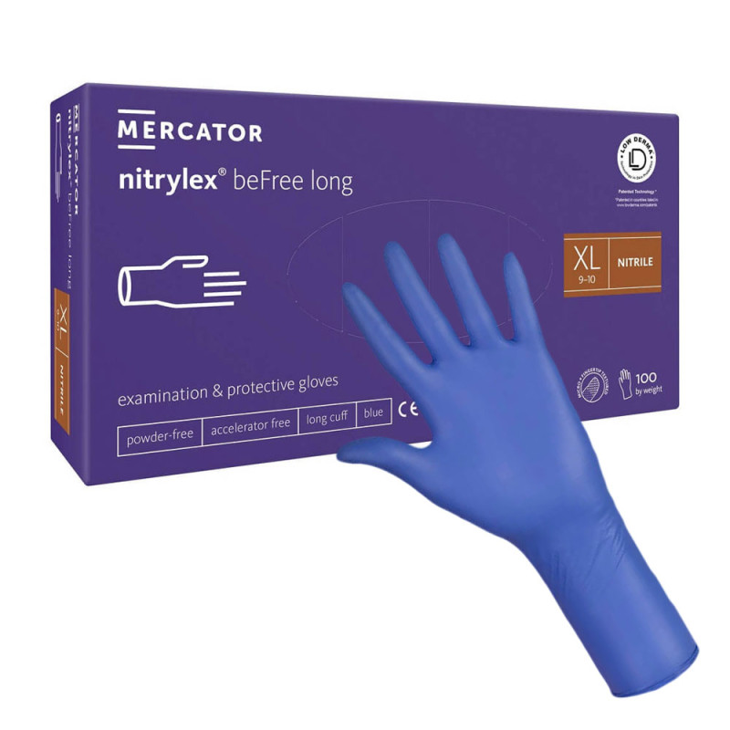 Rękawiczki nitrylowe XL niebieskie Mercator nitrylex beFree long 100szt