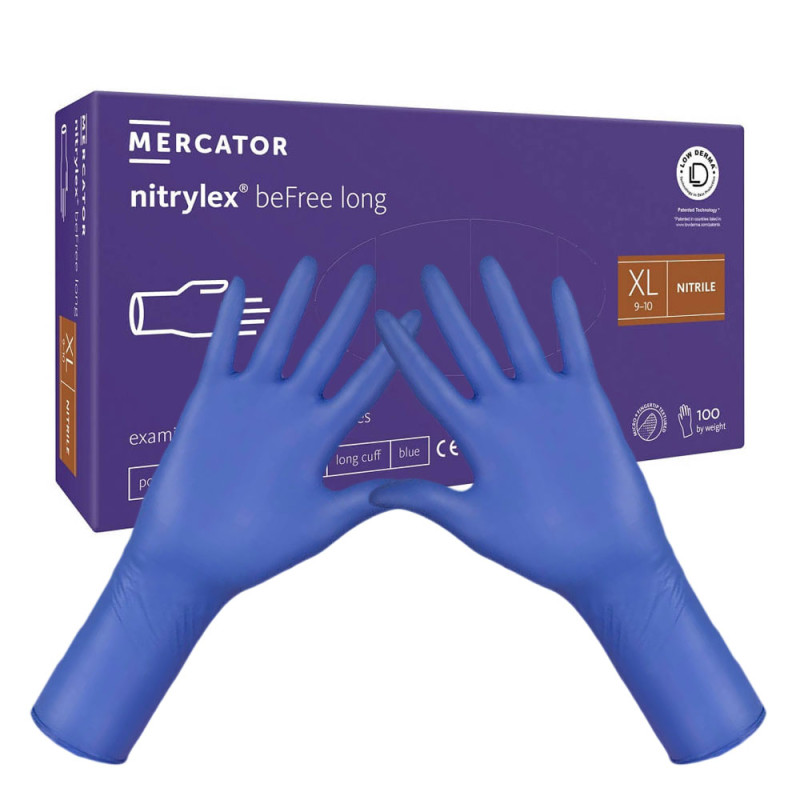 Rękawiczki nitrylowe XL niebieskie Mercator nitrylex beFree long 100szt