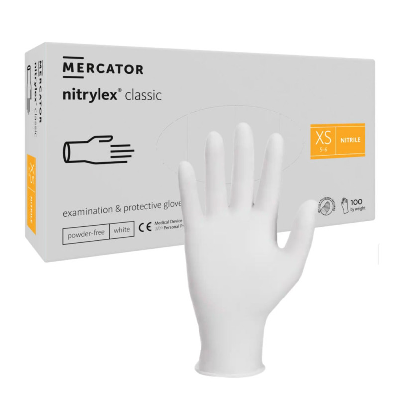 Rękawiczki nitrylowe XS białe Mercator Nitrylex Classic white 100sztuk