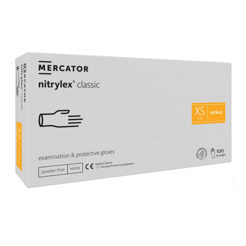 Rękawiczki nitrylowe XS białe Mercator Nitrylex Classic white 100sztuk