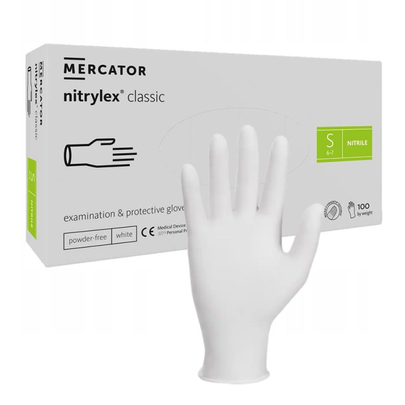 Rękawiczki nitrylowe S białe Mercator Nitrylex Classic white 100sztuk