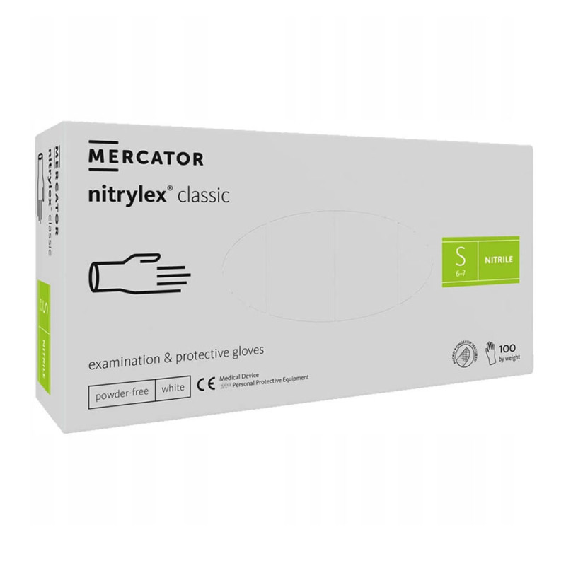 Rękawiczki nitrylowe S białe Mercator Nitrylex Classic white 100sztuk