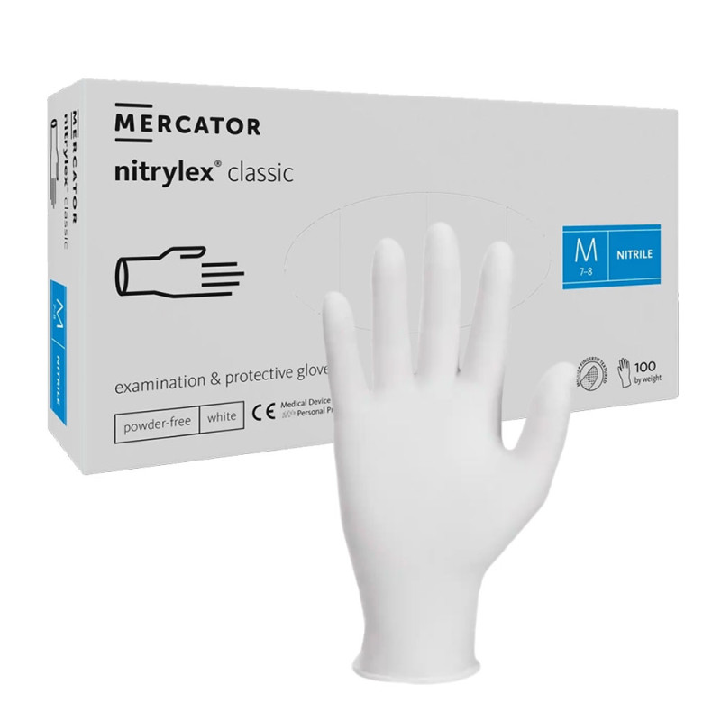 Rękawiczki nitrylowe M białe Mercator Nitrylex Classic white 100sztuk