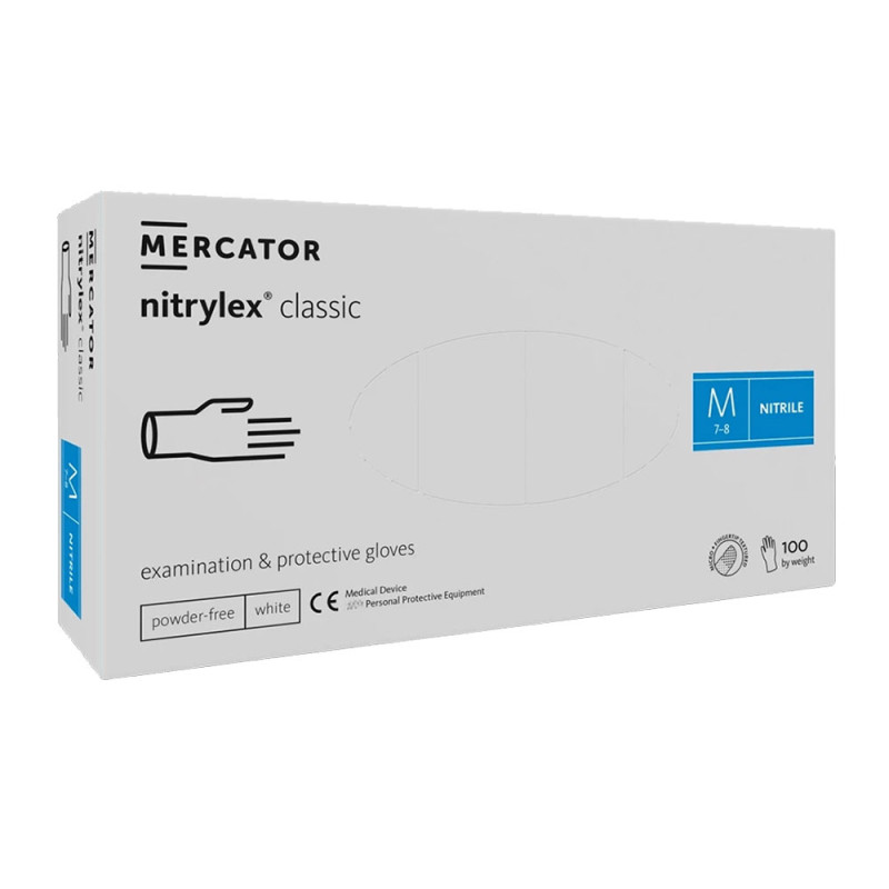 Rękawiczki nitrylowe M białe Mercator Nitrylex Classic white 100sztuk