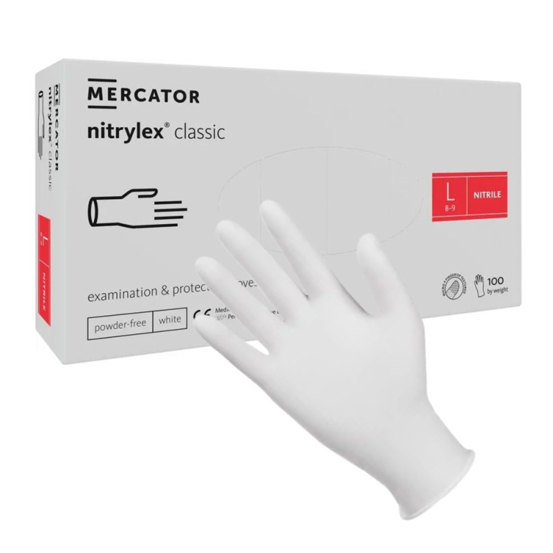 Rękawiczki nitrylowe L białe Mercator Nitrylex Classic white 100sztuk