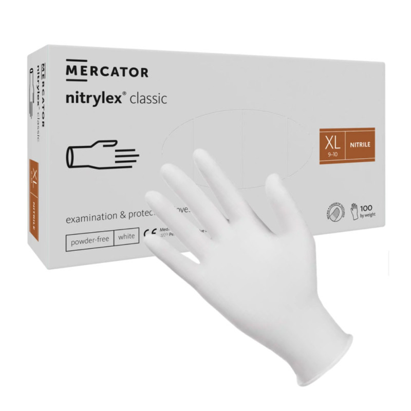 Rękawiczki nitrylowe XL białe Mercator Nitrylex Classic white 100sztuk