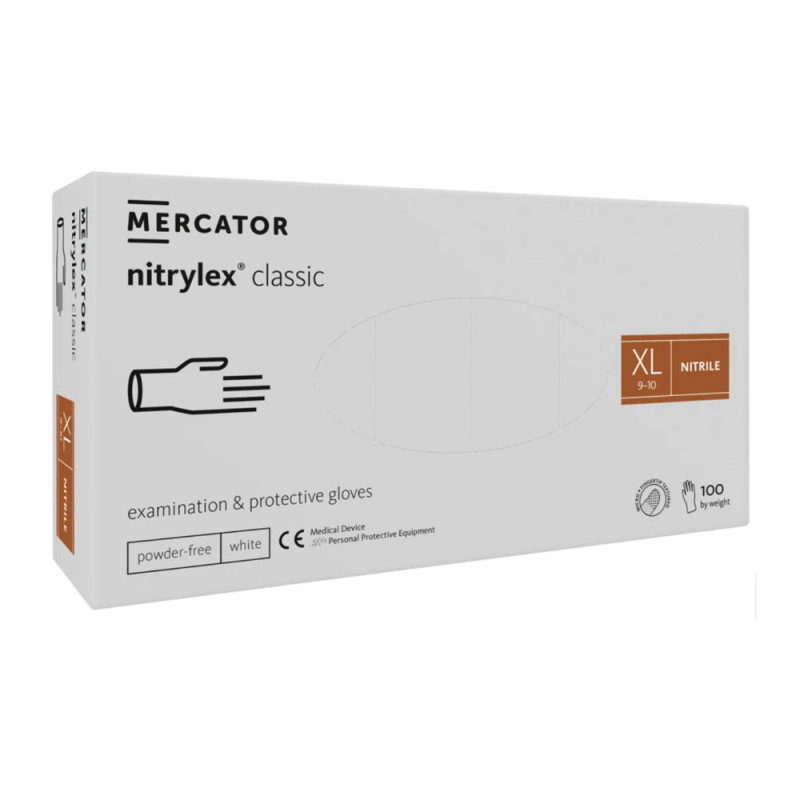 Rękawiczki nitrylowe XL białe Mercator Nitrylex Classic white 100sztuk