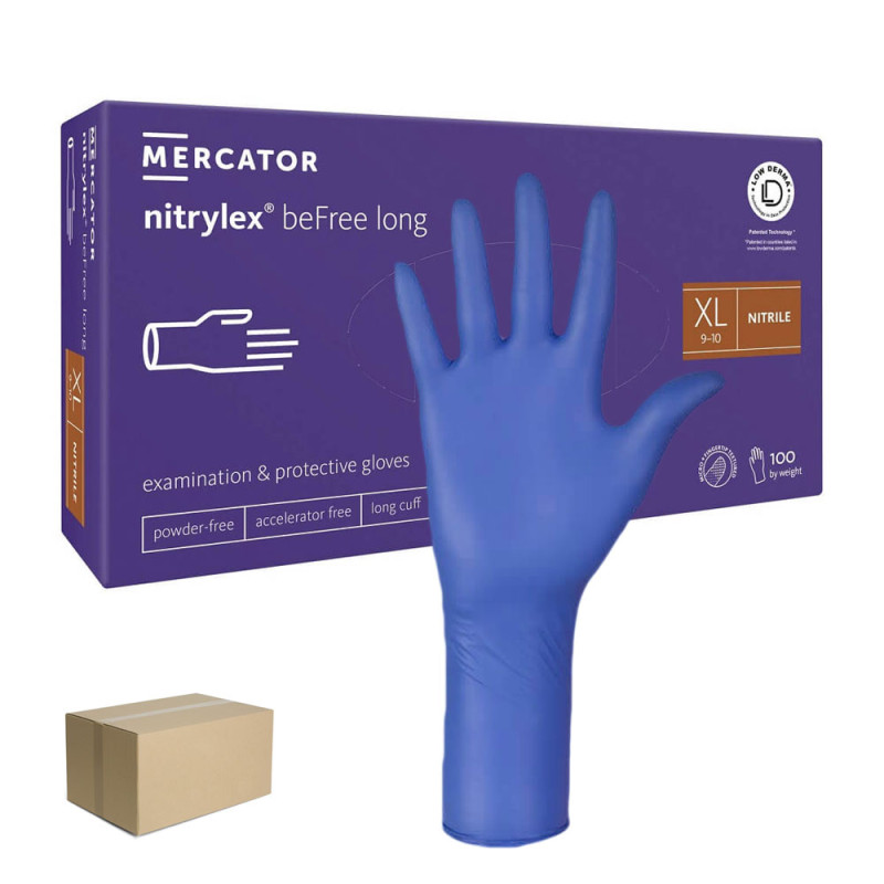 Rękawiczki nitrylowe XL niebieskie Mercator nitrylex beFree long 100szt karton 10op