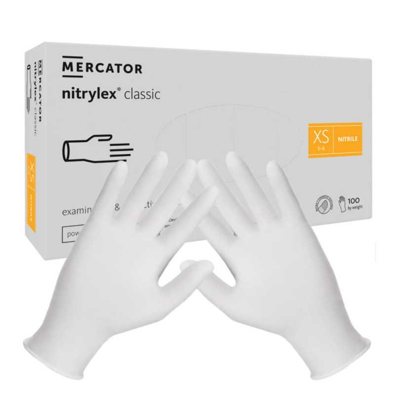 Rękawiczki nitrylowe XS białe Mercator Nitrylex Classic white 100szt karton 10op