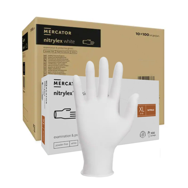 Rękawiczki nitrylowe XL białe Mercator Nitrylex Classic white 100szt karton 10op