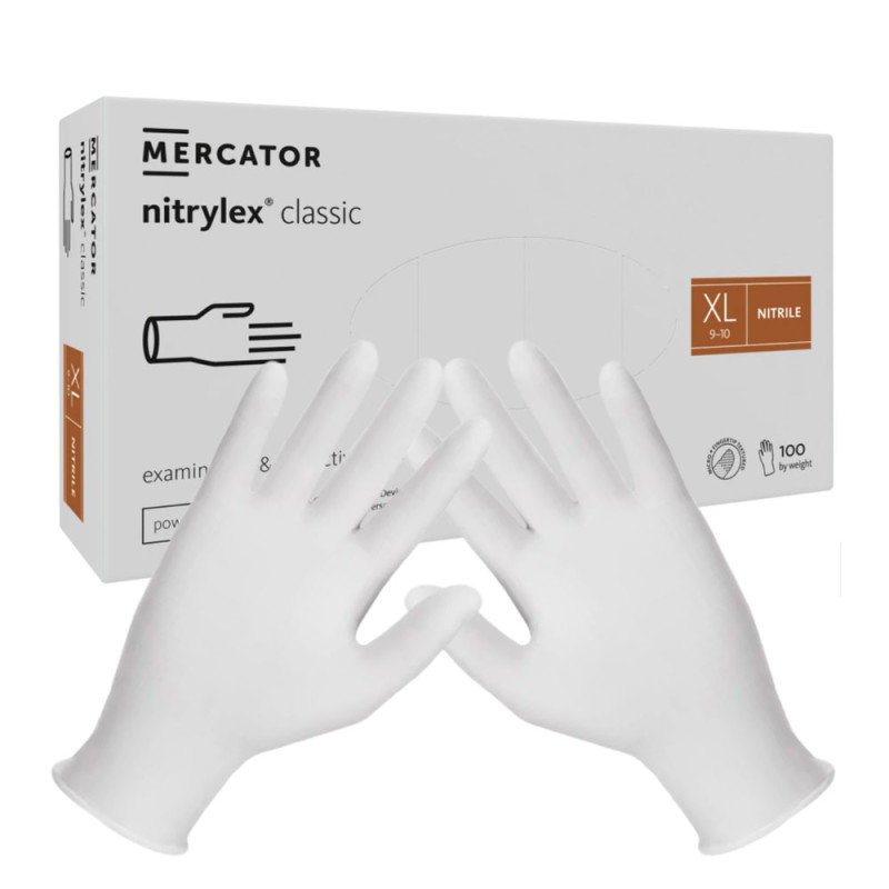 Rękawiczki nitrylowe XL białe Mercator Nitrylex Classic white 100szt karton 10op