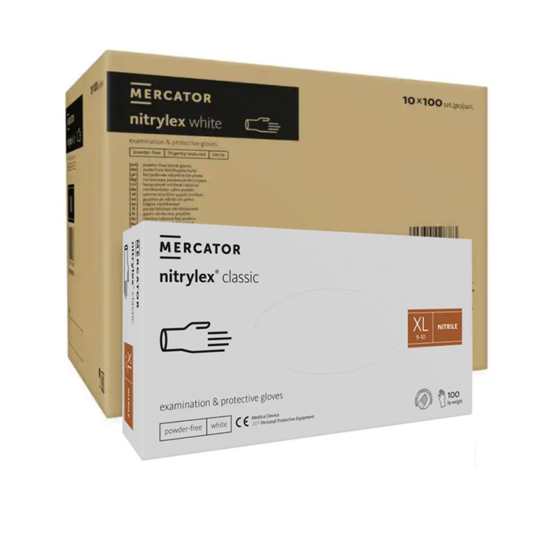 Rękawiczki nitrylowe XL białe Mercator Nitrylex Classic white 100szt karton 10op