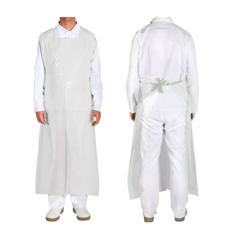 Fartuch foliowy wodoodporny biały 90cm x 150cm wiązany na troki (folia LDPE 0,045&micro;m) 50szt